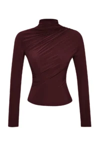 TRENDYOLMİLLA Brown Shirred Square Neck Fitted Flexible Knitting Blouse - Image 8