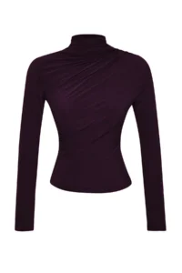 TRENDYOLMİLLA Plum Shirred Square Neck Body-fitting Flexible Knitting Blouse - Image 7