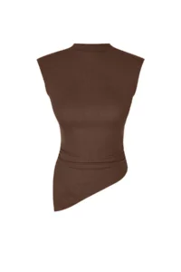 TRENDYOLMİLLA Brown Dog collar Drape Detailed Fitted Asymmetric Knitting Blouse - Image 8