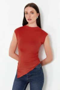 TRENDYOLMİLLA Rejection Dog collar Drape Detailed Fitted Asymmetric Knitting Blouse