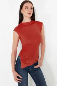 TRENDYOLMİLLA Rejection Dog collar Drape Detailed Fitted Asymmetric Knitting Blouse - Image 2
