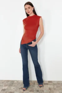 TRENDYOLMİLLA Rejection Dog collar Drape Detailed Fitted Asymmetric Knitting Blouse - Image 3