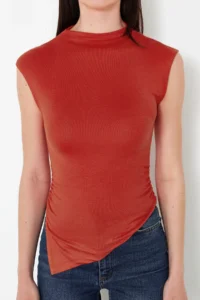TRENDYOLMİLLA Rejection Dog collar Drape Detailed Fitted Asymmetric Knitting Blouse - Image 5