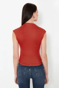 TRENDYOLMİLLA Rejection Dog collar Drape Detailed Fitted Asymmetric Knitting Blouse - Image 6