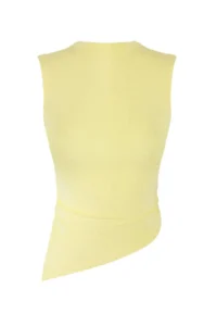 TRENDYOLMİLLA Light Yellow Dog collar Drape Detailed Fitted Asymmetric Knitting Blouse - Image 5