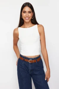 TRENDYOLMİLLA White Sleeveless Fitted Flexible Knitting Blouse - Image 2