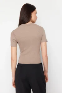 TRENDYOLMİLLA Mink Button Detailed Ribbed Fitted Flexible Knitting Blouse - Image 10