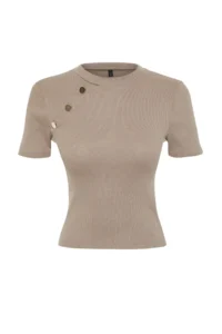 TRENDYOLMİLLA Mink Button Detailed Ribbed Fitted Flexible Knitting Blouse - Image 11