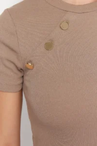 TRENDYOLMİLLA Mink Button Detailed Ribbed Fitted Flexible Knitting Blouse - Image 9