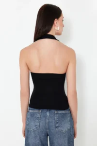 TRENDYOLMİLLA Black Barbell Neck Belt Detailed Fitted Knitting Blouse - Image 6
