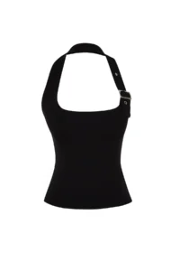 TRENDYOLMİLLA Black Barbell Neck Belt Detailed Fitted Knitting Blouse - Image 7