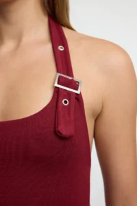 TRENDYOLMİLLA Burgundy Barbell Neck Belt Detailed Fitted Knitting Blouse - Image 3