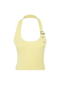 TRENDYOLMİLLA Light Yellow Barbell Neck Belt Detailed Fitted Knitting Blouse - Image 5
