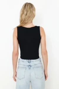 TRENDYOLMİLLA Black-White 2 Sets Package Fitted Ribbed Flexible Knitting Blouse - Image 4