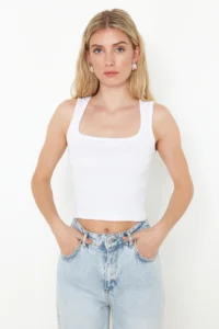 TRENDYOLMİLLA Black-White 2 Sets Package Fitted Ribbed Flexible Knitting Blouse - Image 5