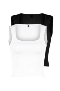 TRENDYOLMİLLA Black-White 2 Sets Package Fitted Ribbed Flexible Knitting Blouse - Image 7