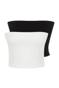 TRENDYOLMİLLA Black-Ecru 2 Sets Paket Fitted Crop Flexible Knitting Blouse - Image 6