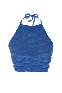 TRENDYOLMİLLA Indigo textured Crop Barbell Neck Flexible Knitting Blouse - Image 7