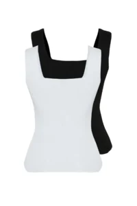TRENDYOLMİLLA Black-Ecru Basic 2 Sets Paket Top Thin Blouse - Image 11