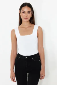 TRENDYOLMİLLA Black-Ecru Basic 2 Sets Paket Top Thin Blouse - Image 9