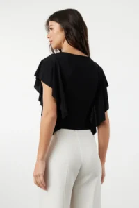 TRENDYOLMİLLA Black Sleeves Ruffle Detailed Crew Neck Flexible Knitting Blouse - Image 5