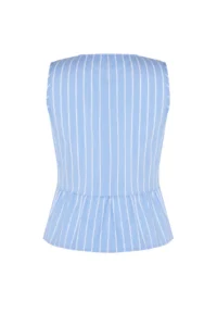 TRENDYOLMİLLA Mavi Striped Front Binding Detailed Sleeveless Weaving Blouse - Image 7