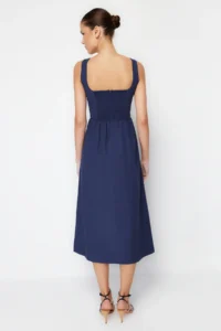 TRENDYOLMİLLA Indigo Waist Midi Corset Weaving Dress with Sewing Detail - Image 10