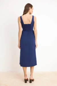 TRENDYOLMİLLA Indigo Waist Midi Corset Weaving Dress with Sewing Detail - Image 4