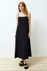 TRENDYOLMİLLA Black Adjustable Sleeveless A-line Crepe/textured Knitting Maxi Dress - Image 2