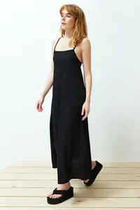 TRENDYOLMİLLA Black Adjustable Sleeveless A-line Crepe/textured Knitting Maxi Dress - Image 3