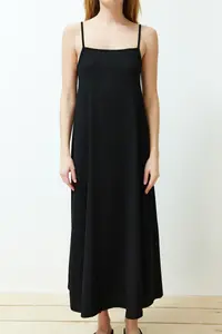 TRENDYOLMİLLA Black Adjustable Sleeveless A-line Crepe/textured Knitting Maxi Dress - Image 4