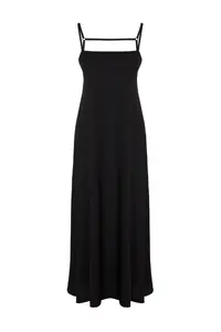 TRENDYOLMİLLA Black Adjustable Sleeveless A-line Crepe/textured Knitting Maxi Dress - Image 7