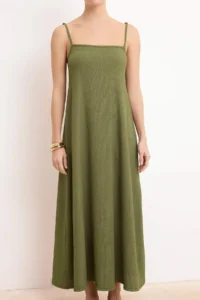 TRENDYOLMİLLA Khaki Adjustable Sleeveless A-line Crepe/textured Knitting Maxi Dress - Image 3