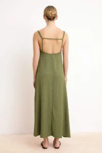 TRENDYOLMİLLA Khaki Adjustable Sleeveless A-line Crepe/textured Knitting Maxi Dress - Image 4