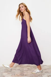 TRENDYOLMİLLA Purple Adjustable Sleeveless Square Neck A-line Crepe/textured Knitting Maxi Dress - Image 3