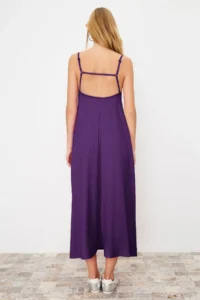TRENDYOLMİLLA Purple Adjustable Sleeveless Square Neck A-line Crepe/textured Knitting Maxi Dress - Image 5