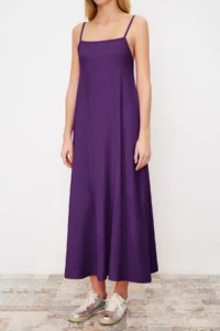 TRENDYOLMİLLA Purple Adjustable Sleeveless Square Neck A-line Crepe/textured Knitting Maxi Dress - Image 7
