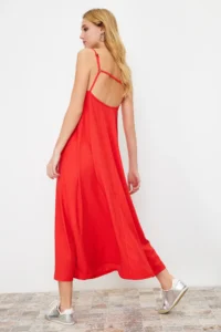 TRENDYOLMİLLA Rejection Adjustable Sleeveless Square Neck A-line Crepe/textured Knitting Maxi Dress