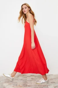 TRENDYOLMİLLA Rejection Adjustable Sleeveless Square Neck A-line Crepe/textured Knitting Maxi Dress - Image 3