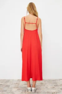 TRENDYOLMİLLA Rejection Adjustable Sleeveless Square Neck A-line Crepe/textured Knitting Maxi Dress - Image 4