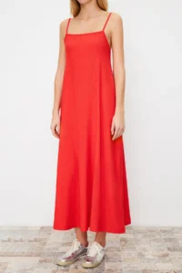 TRENDYOLMİLLA Rejection Adjustable Sleeveless Square Neck A-line Crepe/textured Knitting Maxi Dress - Image 6