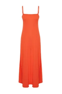 TRENDYOLMİLLA Rejection Adjustable Sleeveless Square Neck A-line Crepe/textured Knitting Maxi Dress - Image 7