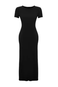 TRENDYOLMİLLA Black Short Sleeve bodycone/Fitting Crew Neck Flexible Knitting Maxi Pen Dress - Image 10