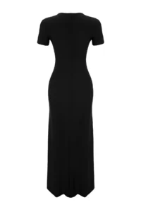 TRENDYOLMİLLA Black Short Sleeve bodycone/Fitting Crew Neck Flexible Knitting Maxi Pen Dress - Image 11