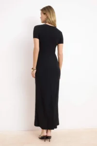 TRENDYOLMİLLA Black Short Sleeve bodycone/Fitting Crew Neck Flexible Knitting Maxi Pen Dress - Image 4