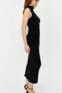TRENDYOLMİLLA Black Zero Sleeve Draped bodycone/Fitting Flexible Knitting Maxi Pen Dress - Image 5