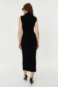 TRENDYOLMİLLA Black Zero Sleeve Draped bodycone/Fitting Flexible Knitting Maxi Pen Dress - Image 6