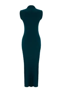 TRENDYOLMİLLA Emerald Green Plain Zero Sleeve Draped bodycone/Fitting Flexible Knitting Dress - Image 7