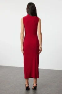 TRENDYOLMİLLA Rejection Plain Shirred Maxi Zero Sleeve Draped bodycone/Fitting Flexible Knitting Dress - Image 5