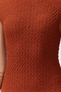 TRENDYOLMİLLA Brick Rejection textured Material Fitted Moon Arm Flexible Knitting Midi Pen Dress - Image 4
